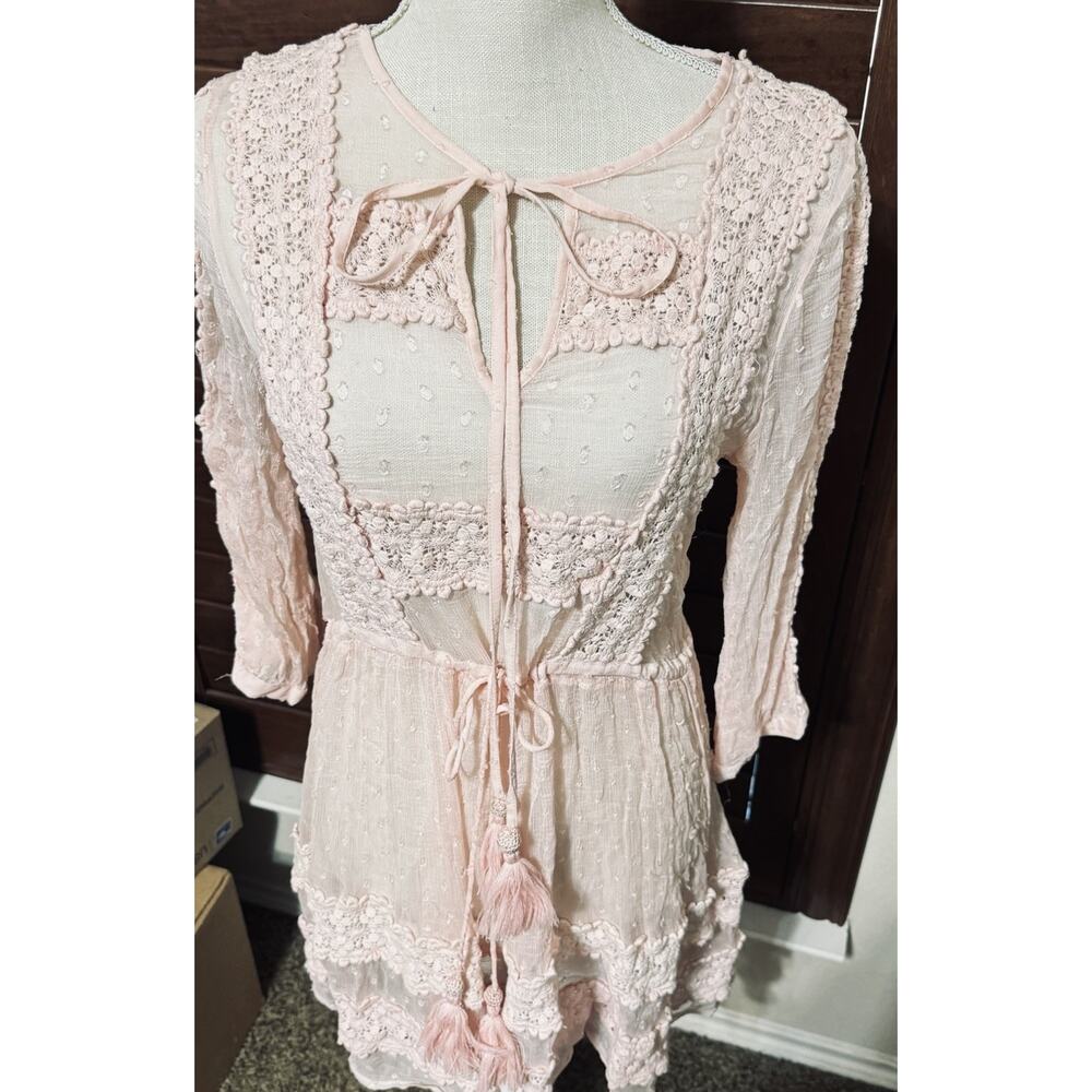 Chelsea Violet Dress Womens M Pink Sheer Lace Boho Romantic Coquette - Picture 6 of 9